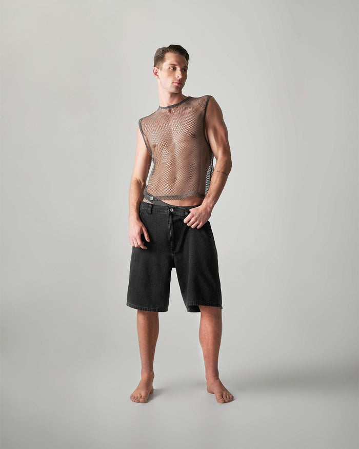 Edge Net Muscle Tank - Gunmetal
