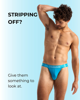 man in blue underwear